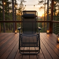 Fauteuil inclinable moderne noir zéro gravité, siège lounge en maille écologique, structure en acier inoxydable, portable pour extérieur, salle à manger, villa, plage