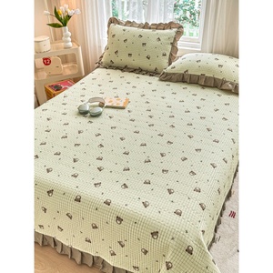 Pure Cotton Bed Sheet Set 3 Pcs Stripes Breathable Home <b>Bedding</b> With Skirt Tatami Style All Season Use - Product Image 5