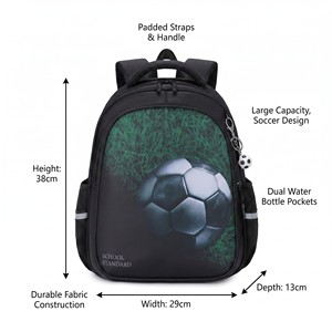Sac à dos scolaire orthopédique de football pour enfants, imperméable, réfléchissant, protection de la colonne vertébrale, pour garçons, 14L, vente en gros - Product Image 2