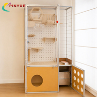 Meuble pour chat DIY en aluminium avec panneau perforé, villa en bois multi-niveaux, cage pour chat avec capsule spatiale et griffoir en sisal pour intérieur