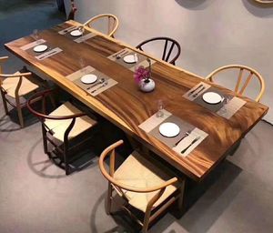 Arredamento per <span class=keywords><strong>Ristorante</strong></span>, Tavolo da Pranzo con Piano in Legno Massello Naturale, Grande Lastra di Quercia o Noce - Product Image 2