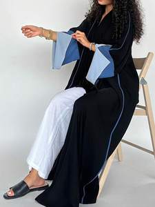 イスラム教徒のフルスリーブAbayasエレガントなKaftans Jilbabsアラビアイスラムマキシドレス中東女性ルーズオープンフロントアバヤ - Product Image 5