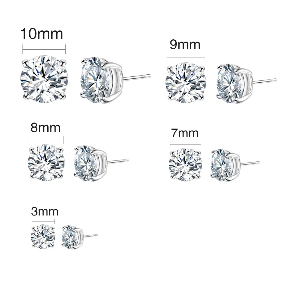 2023 Anting Perhiasan Anting Zirkon Wanita Bahan Kustom 925 Sterling Silver Bulat Jelas Cubic Zirconia Stud Earring Wanita