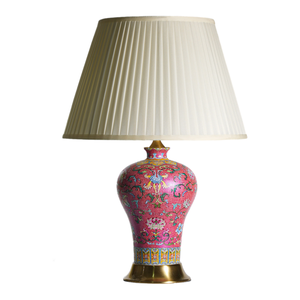 Lampe de table en céramique florale Famille Rose Jaune Impérial, style palais, décoration de salon - Product Image 5