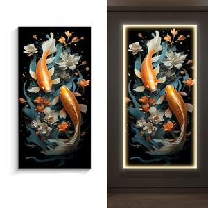 <span class=keywords><strong>Cuadros</strong></span> de decoración del hogar para sala de estar, pluma nórdica moderna de cristal, pez koi, pintura en lienzo, luz led nórdica, arte de pared decorativo - Product Image 6