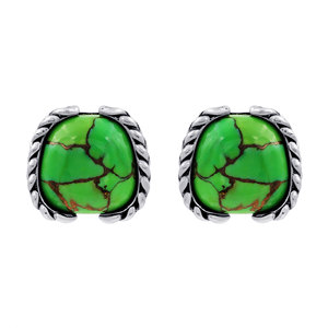 GOURIK Green Copper Turquoise <b>Stud</b> Earrings 925 <b>Sterling</b> <b>Silver</b> Vintage Claw Setting Oxidized Women's Everyday Wear - Product Image 3