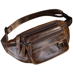 Men's Genuine <b>Leather</b> Luxury Durable Waterproof Lightweight Ruffles <b>Small</b> Waist Pack Crossbody Sling <b>Bag</b> Business Sports Fashion - Product Image 1