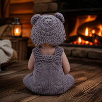 Poupée Reborn de 20 pouces entièrement en vinyle avec chapeau à oreilles d'ours en crochet, barboteuse et jouet ours en crochet, poupée nouveau-né pour jeu d'imitation