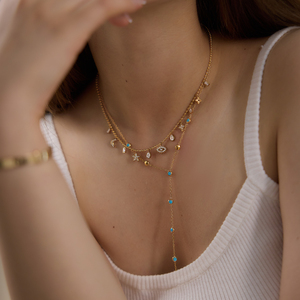 Collar con Colgante de Estrella y Luna con Ojo Turco, Chapado en Oro de 18K, de Acero Inoxidable, con Cadena de Cuentas, para Mujer, de J&D Jewelry - Product Image 2