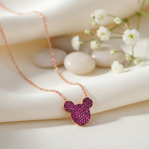 Cute <b>Mouse</b> Design Ruby CZ Silver Jewelry Necklace 925 Sterling Silver Handmade Wholesale Turkish Jewelry - Product Image 3
