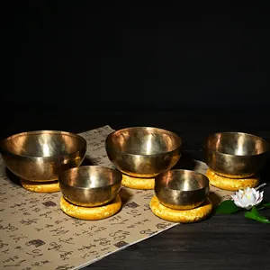 SUCESSO Solid Metal Handcrafted Brass Singing Bowl Conjunto de 5 Cantando Tibetano Singing Bell Tibetano-Bowl Metal Bowl Handmade