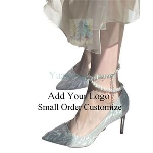 Tacones altos para mujer con tacones finos y picos puntiagudos con perlas finas brillantes, tacones altos para mujer, zapatos de novia para boda - Product Image 4
