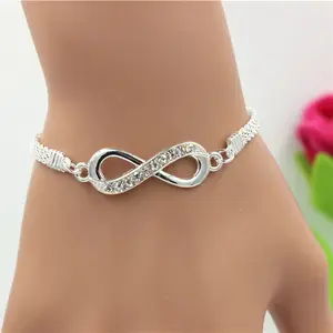 Newly Fashion Jewelry Lucky 8 Shape Heart Tennis Crystal Stone 3 In 1 Open Cuff Bracelet Sets For Women