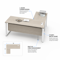 Bureau d'angle moderne en forme de L pour ordinateur, gain de place, avec pieds modulaires en métal, design stable