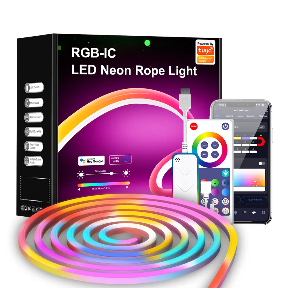 RGB LED Neon Rope Ánh Sáng Không Thấm Nước Âm Nhạc Bầu Không Khí Đèn Điều Khiển Thông Minh 3M LED Neon Dải Ánh Sáng
