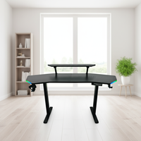 Bureau de jeu électronique réglable en hauteur avec support d'écran, noir, grand, RGB, bureau de jeu informatique, bureau de travail électrique, bureau debout