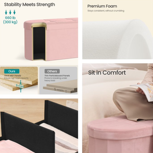 Chengjun 110*38*38cm Grand <span class=keywords><strong>coffre</strong></span> de rangement pliant rembourré en polaire Teddy, banc pliant, <span class=keywords><strong>tabouret</strong></span> ottoman de forme ovale, pour usage hospitalier - Product Image 3