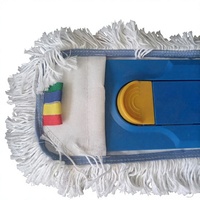 Serpillère plate industrielle pour le dépoussiérage de grandes surfaces, base en toile bleue pivotante à 360°, manche en aluminium pour le nettoyage des entrepôts, des aéroports et des couloirs