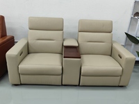 Canapé de cinéma VIP moderne de luxe en cuir véritable réglable électriquement, sièges de home cinéma deux places pliables avec port USB et lampe de pied LED