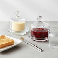 Lot de 2 beurres à pain en verre, petits récipients ronds pour beurre avec couvercle en dôme et poignée, récipients transparents pour servir le beurre avec couvercle