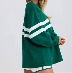 Custom Logo Women's Oversize Crew Neck <strong>Jumper</strong> Ladies Color Block Two-Tone Stripe Long Sleeve Top Loose Fit <strong>Boyfriend</strong> Sweatshirt - Product Image 2