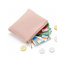 Dompet koin Mini wanita, dompet kulit lembut pemegang kartu ritsleting koin