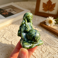 Patung Dewi Gaia dari Batu Serpentine Alami, Ukiran Tangan, Kerajinan Kristal, Dekorasi Meja Rumah