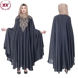 Extravagante ein schicht ige Langarm Robe Front Open Thread Stickerei Abaya Luxus Frauen Muslim Islamic Dark Grey Kaftan