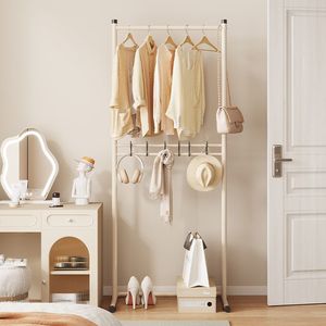 Double Layer Floor Standing Coat Rack With Storage Basket Mobile Clothes Organizer For Bedroom Home Use - Product Image 3