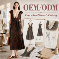 Robe midi élégante à imprimé floral personnalisé, dentelle crochet contrastante, col en V, manches courtes, ceinture, robes d'été françaises pour femmes