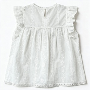 Débardeur en coton blanc pour femme avec dentelle et volants, col rond, style Prairie Chic, respirant, broderie tissée à la main, motif uni - Product Image 2
