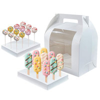 Boîte à gâteau en carton blanc avec fenêtre et plateau intérieur, portable, pour aliments pour bébés, bâtonnets glacés, sucettes, desserts de fête, emballage de pâtisserie