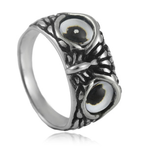 Anillo de Búho para Hombre, Acero Inoxidable, Diseño Animal, Geométrico, Cristal, Ojos Verdes, Engaste de Bisel, 24mm, Joyería de Moda, Regalo - Product Image 2