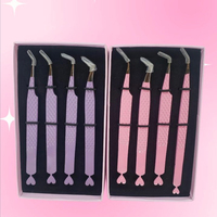 Pince à épiler à pointe en fibre rose violette, pince à épiler pour extensions de cils, pince à épiler à pointe en fibre avec poignée diamantée, pince à épiler à volume à 90 degrés pour extensions de cils