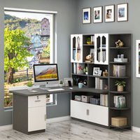 Bureau d'ordinateur d'angle en forme de L moderne modulaire tout en bois massif avec étagère intégrée Installation facile pour la maison/l'utilisation par les étudiants