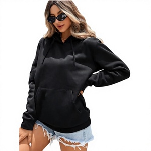<b>Women</b> Black Hooded Pullover Sweatshirt <b>Long</b> Sleeve Solid Casual Loose Fit <b>Hoodie</b> with Kangaroo Pocket - Product Image 1