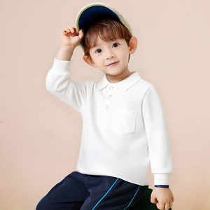 <span class=keywords><strong>Polo</strong></span> respirant à <span class=keywords><strong>manches</strong></span> <span class=keywords><strong>longues</strong></span> pour tout-petits garçons - Haut décontracté en coton <span class=keywords><strong>blanc</strong></span> pour enfants avec poche, teint uni 180g - Product Image 1