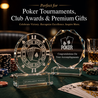 Trophée de poker en cristal de qualité supérieure, trophée de tournoi en verre transparent avec gravure laser pour les cadeaux de championnat de club de poker