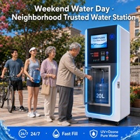 Máquina Expendedora de Agua Purificada con Filtro RO de Ósmosis, Pago con Monedas, Acero Inoxidable, Pantalla LED de 80L, Gestión Basada en la Nube