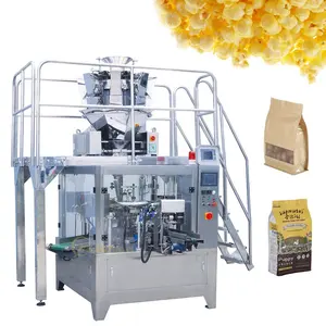 Multihead paper premade bag rotary gummy candy popcorn chips weighing doypack packing filling machine
