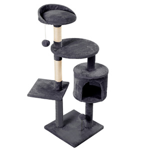 Arbre à chat, tour d'escalade pour chat, gris beige, en peluche, griffoir pour chats d'intérieur, jouet pour chaton avec maison et perchoir - Product Image 2