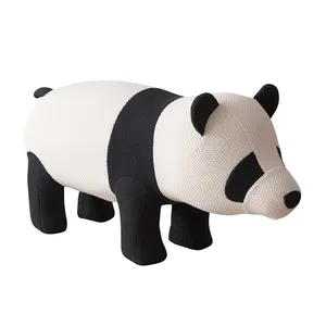 Exclusive Patent Design Cute Solid Wood Frame Soft Stuffing Animal Panda Children's Footstool Ottoman Toy