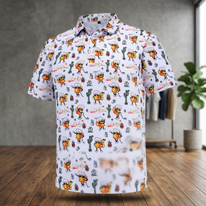 Chemise décontractée pour homme en lin/coton tricoté respirant à manches courtes, imprimée, boutonnée, avec franges, 180g, mode estivale plage - Product Image 3