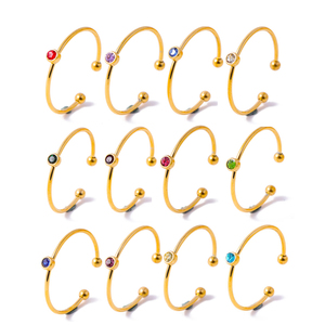 <b>Dainty</b> Birthstone Bypass <b>Ring</b> | 18K PVD Gold Plated Stainless Steel Minimalist Adjustable Open Zircon <b>Ring</b> | Waterproof, Durable - Product Image 1
