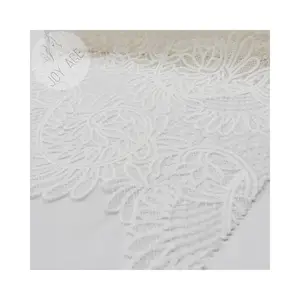 Hot sale comfort white fabric lace embroidery silk fabric sunflower embroidery fabric for flower girls' dresses