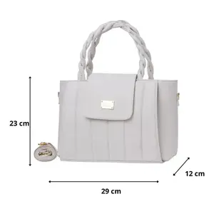 Bolso de Mano de Cuero Blanco para Mujer Fana Kaira, Pequeño, Casual, con Cierre de Solapa, una Correa, Rectangular, con Paneles, para Uso Diario - Product Image 4