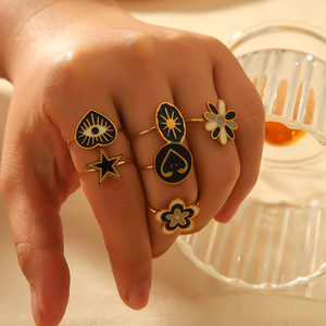 Fashion <b>Rings</b> Women Enamel Heart Star Flower <b>Adjustable</b> Open <b>Ring</b> Gift Jewelry - Product Image 1
