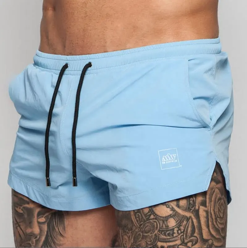 PATON Custom Super suede, velvet-like, fast drying fabric Pastel-Quiet Blue Beach swimming Shorts with mesh slip lining