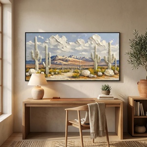 Peinture abstraite texturée de paysage de cactus en fleurs du désert, originale, 100 % peinte à la main sur toile, décoration intérieure, vente en gros - Product Image 2