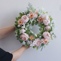 Couronne de pivoines artificielles roses en gros, couronne de fleurs artificielles pour porte d'entrée, décoration de fêtes et de mariages à domicile